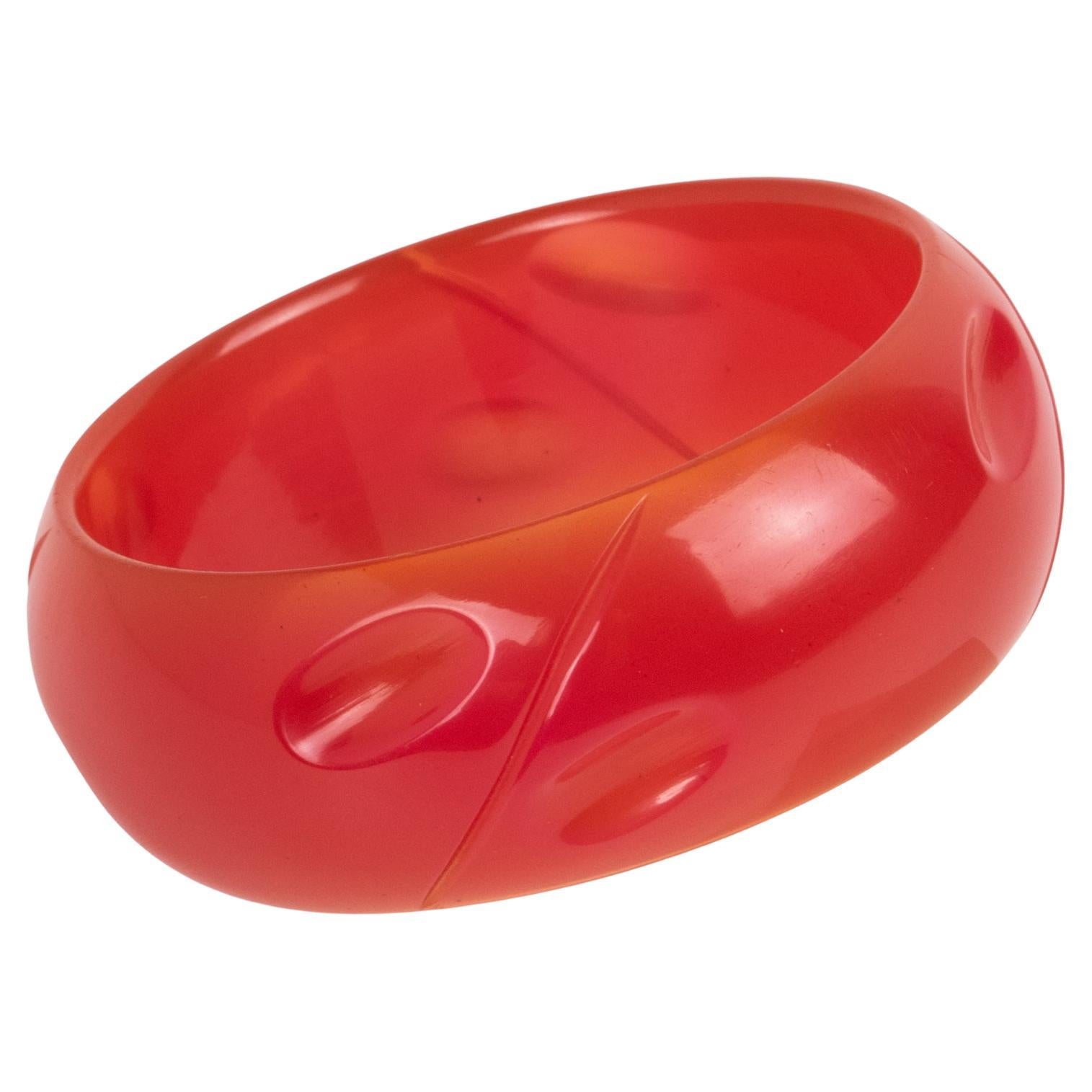 Watermelon Pink Bakelite Carved Bracelet