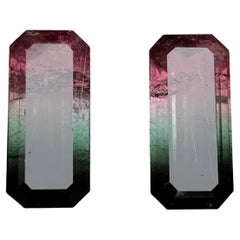Watermelon Pink Black Bicolor Natural Tourmaline Loose Gemstones Pair 19.05 Ct