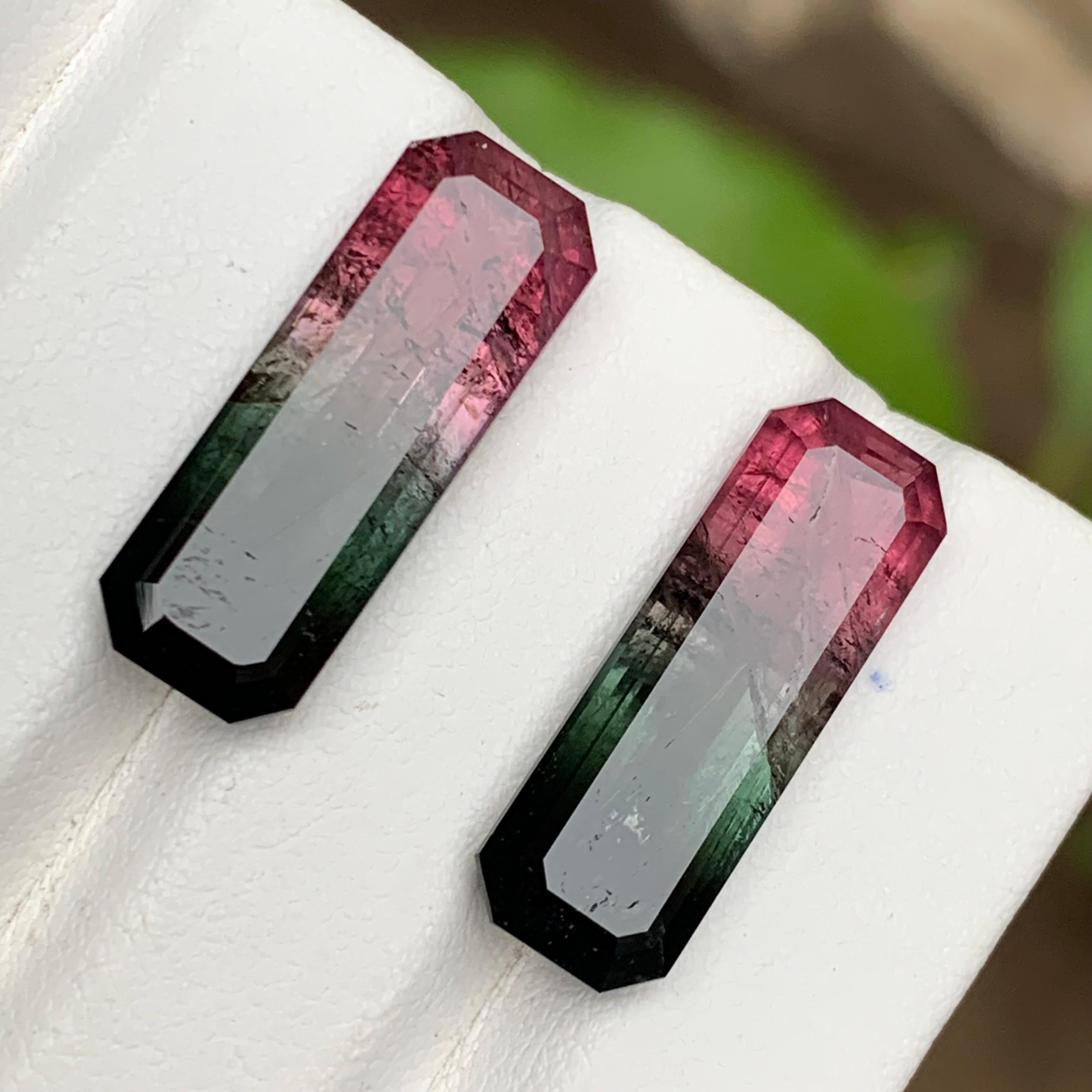 Contemporary Watermelon Pink Black Bicolor Natural Tourmaline Loose Gemstones Pair 21.75 Ct For Sale