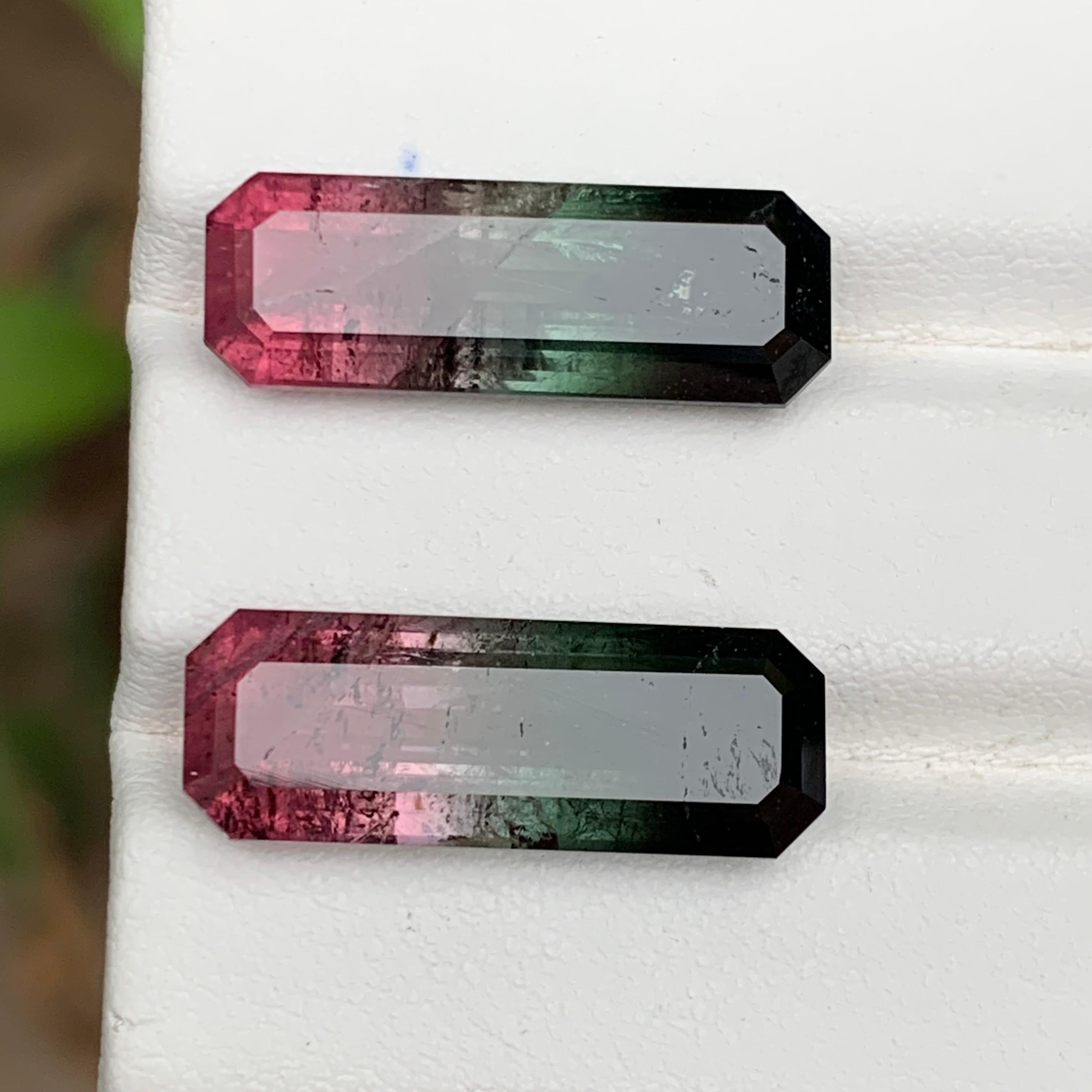 Watermelon Pink Black Bicolor Natural Tourmaline Loose Gemstones Pair 21.75 Ct In New Condition For Sale In Peshawar, PK