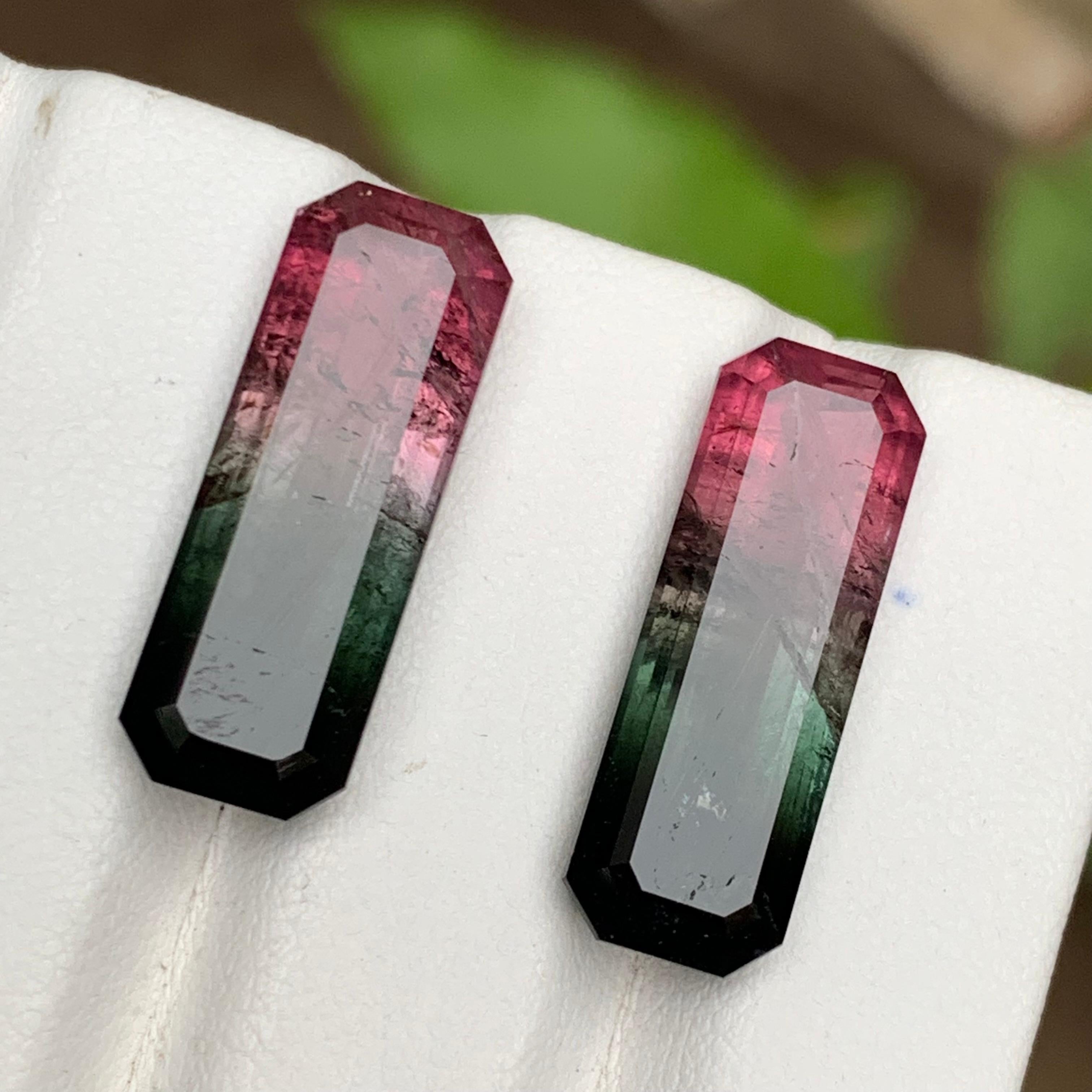 Watermelon Pink Black Bicolor Natural Tourmaline Loose Gemstones Pair 21.75 Ct For Sale 3