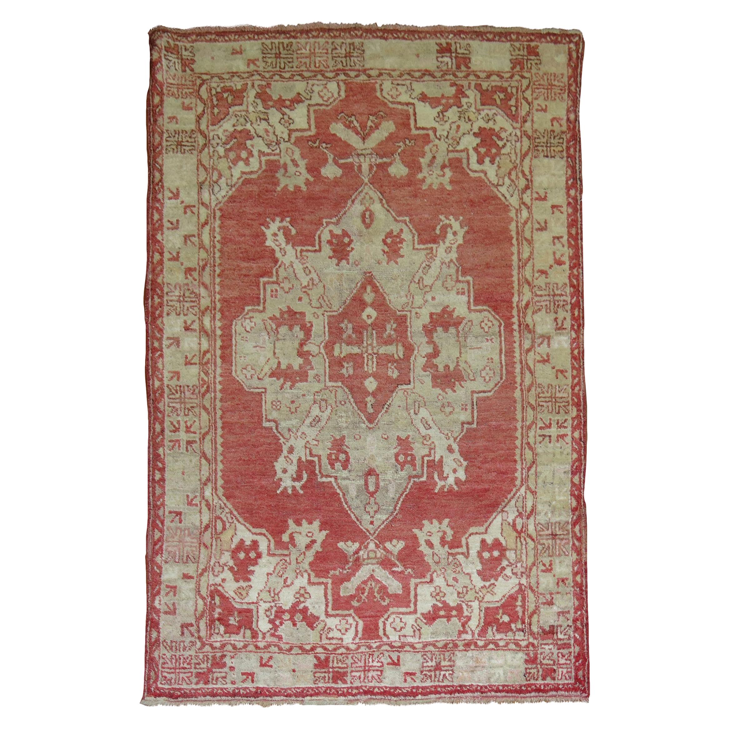 Watermelon Red Antique Oushak 20th Century Rug For Sale