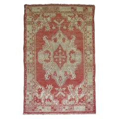 Watermelon Red Antique Oushak 20th Century Rug