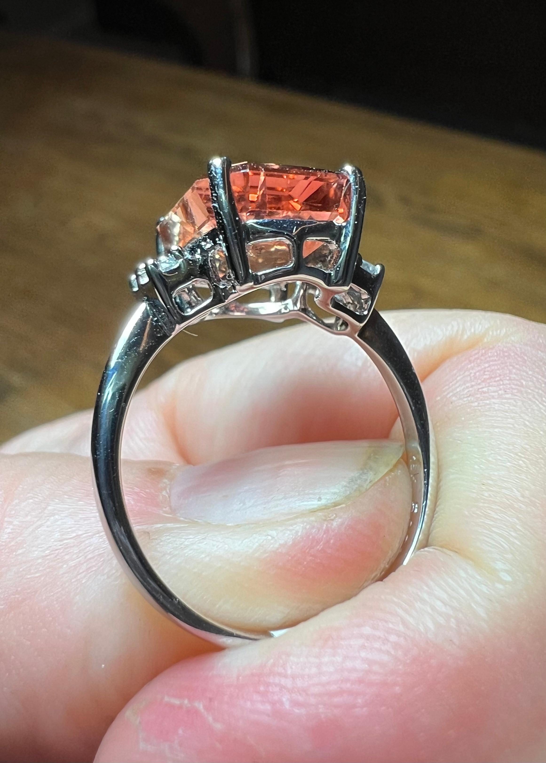 “watermelon” Tourmaline And Brilliant Set Ring In 18 Carat White Gold 8