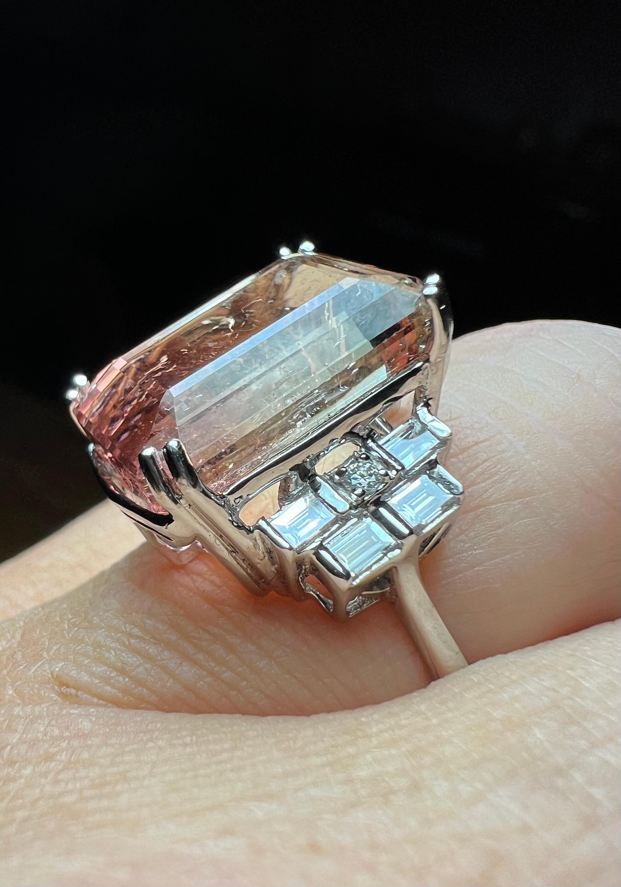 Mixed Cut “watermelon” Tourmaline And Brilliant Set Ring In 18 Carat White Gold