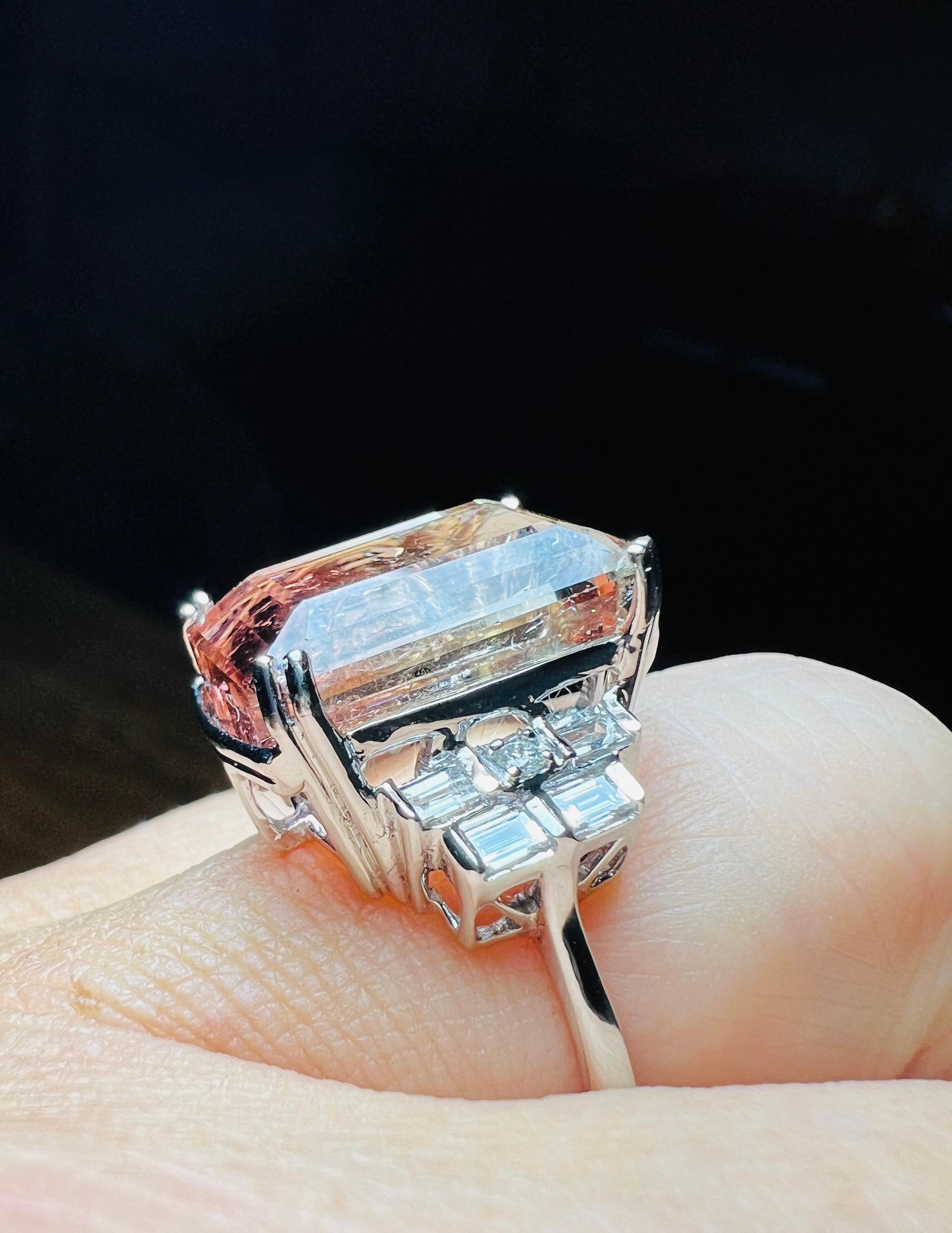Women's “watermelon” Tourmaline And Brilliant Set Ring In 18 Carat White Gold