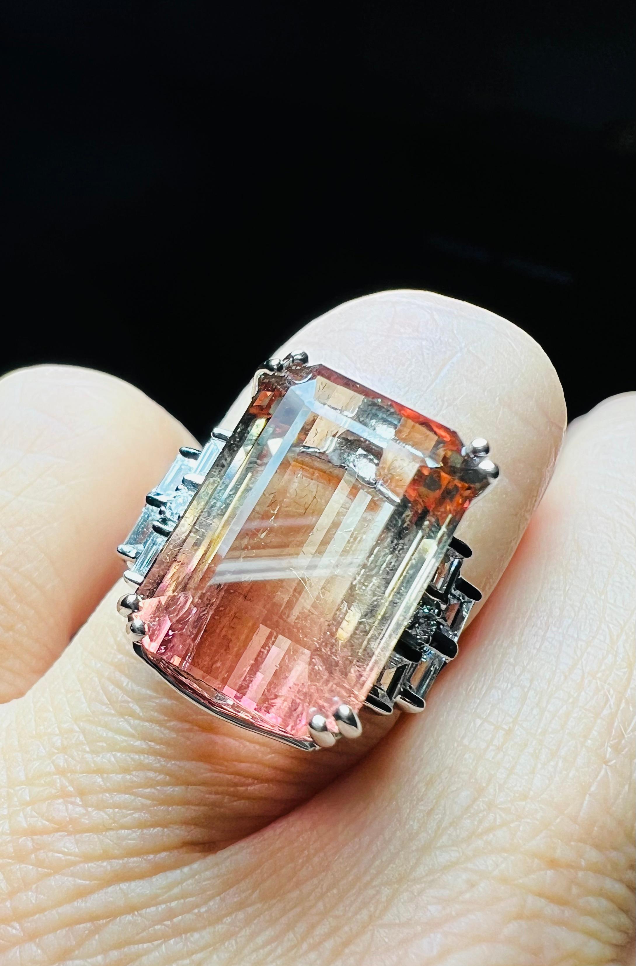 “watermelon” Tourmaline And Brilliant Set Ring In 18 Carat White Gold 1