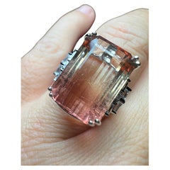 “watermelon” Tourmaline And Brilliant Set Ring In 18 Carat White Gold