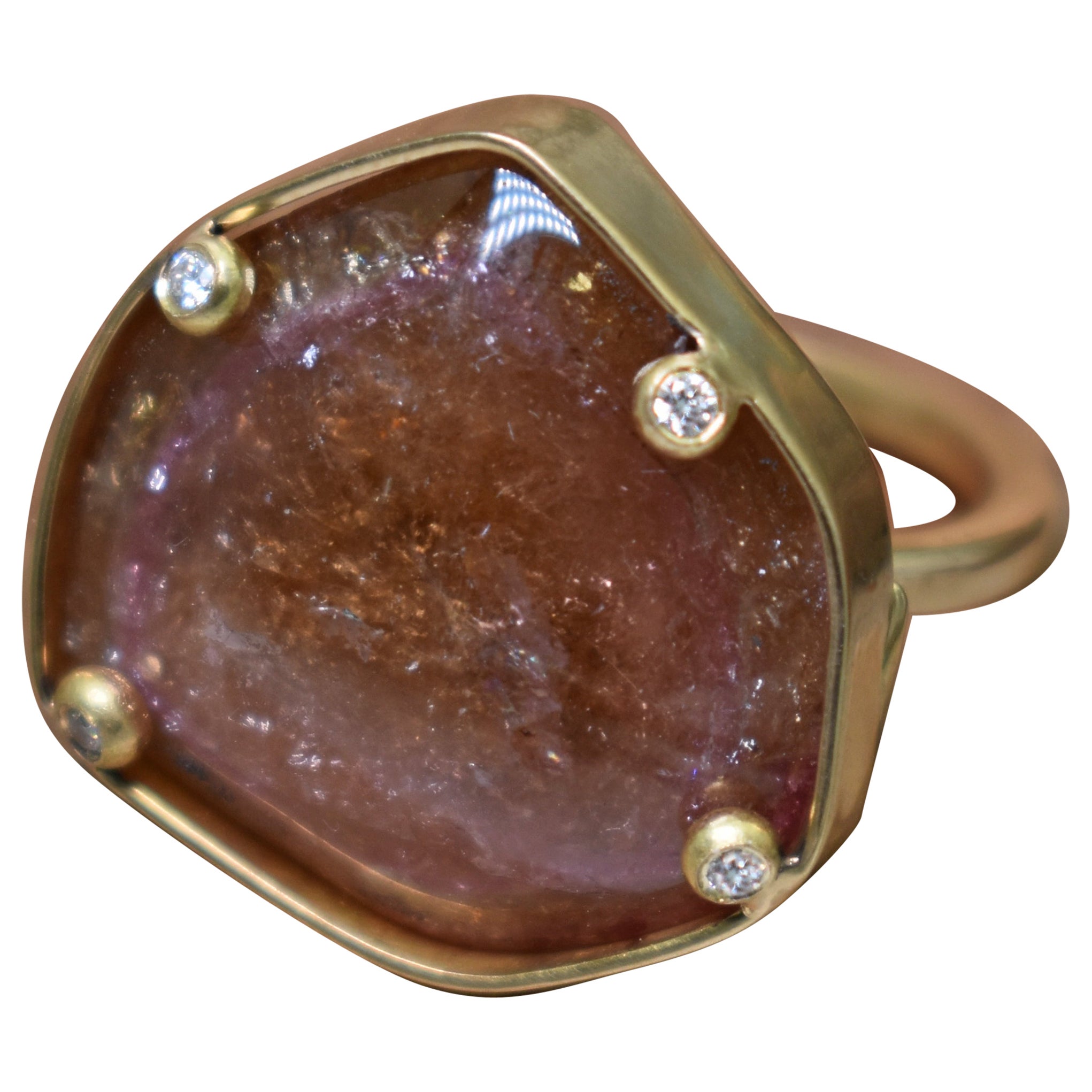 Anello da cocktail con tormalina anguria e diamanti in oro 18 carati
