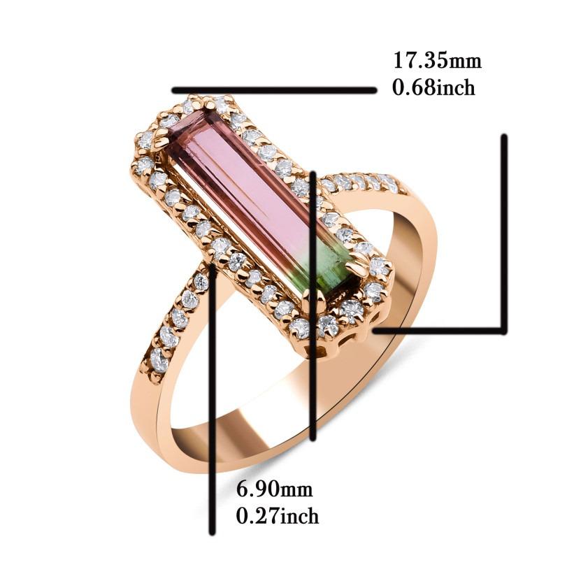 Round Cut Watermelon Tourmaline And Diamond Cluster 1.46ct Ring For Sale