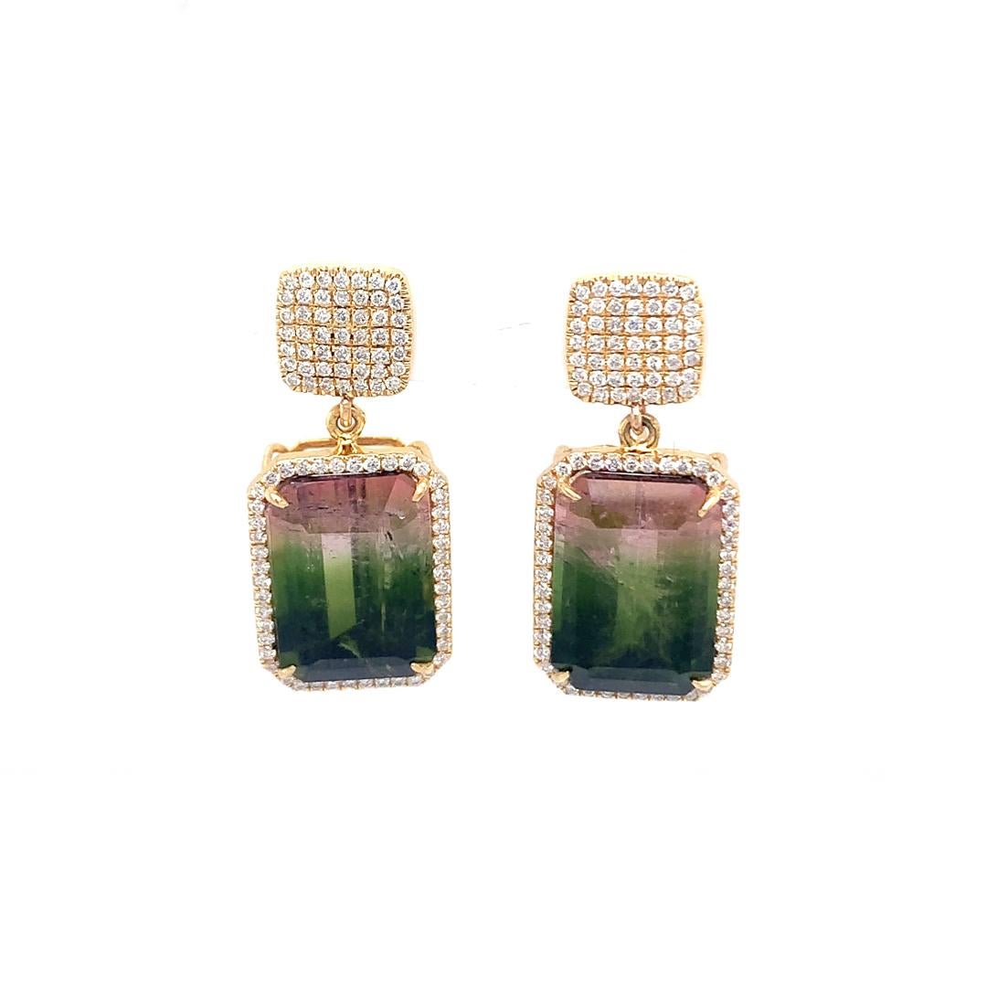 Watermelon Tourmaline and diamond earrings  In New Condition In New York, NY