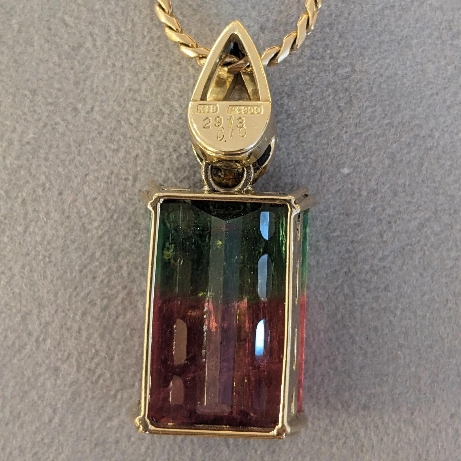 Wassermelone Turmalin und Diamant-Anhänger in 18k Gold und Platin 14k Kette im Angebot 3