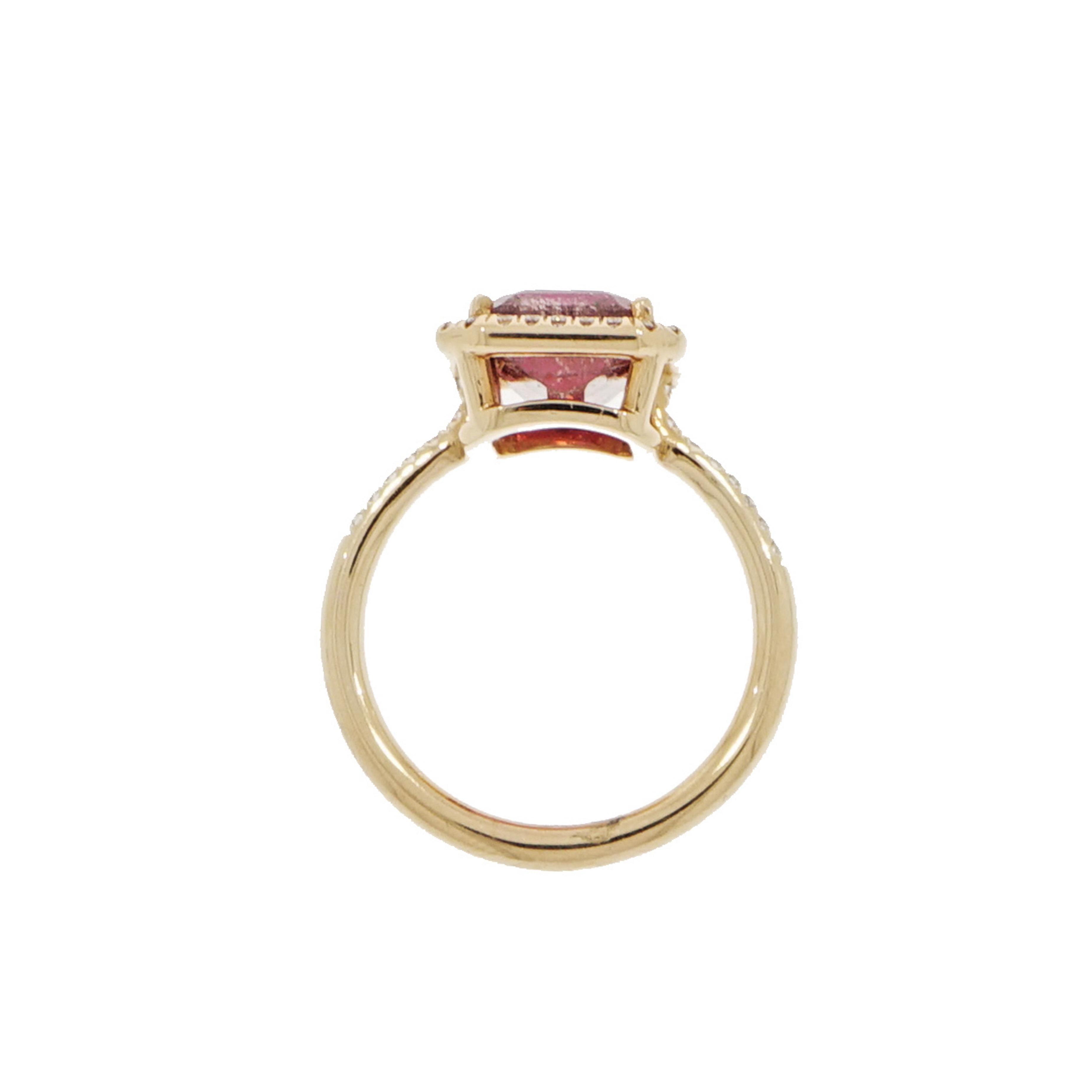 Refreshingly Delicious.... This emerald cut Watermelon Tourmaline and Diamond Rose Gold Ring with clean lines and architectural curves is never out of style when it comes to fine jewelry.
Designed and crafted in NYC in 18k Rose Gold and accented