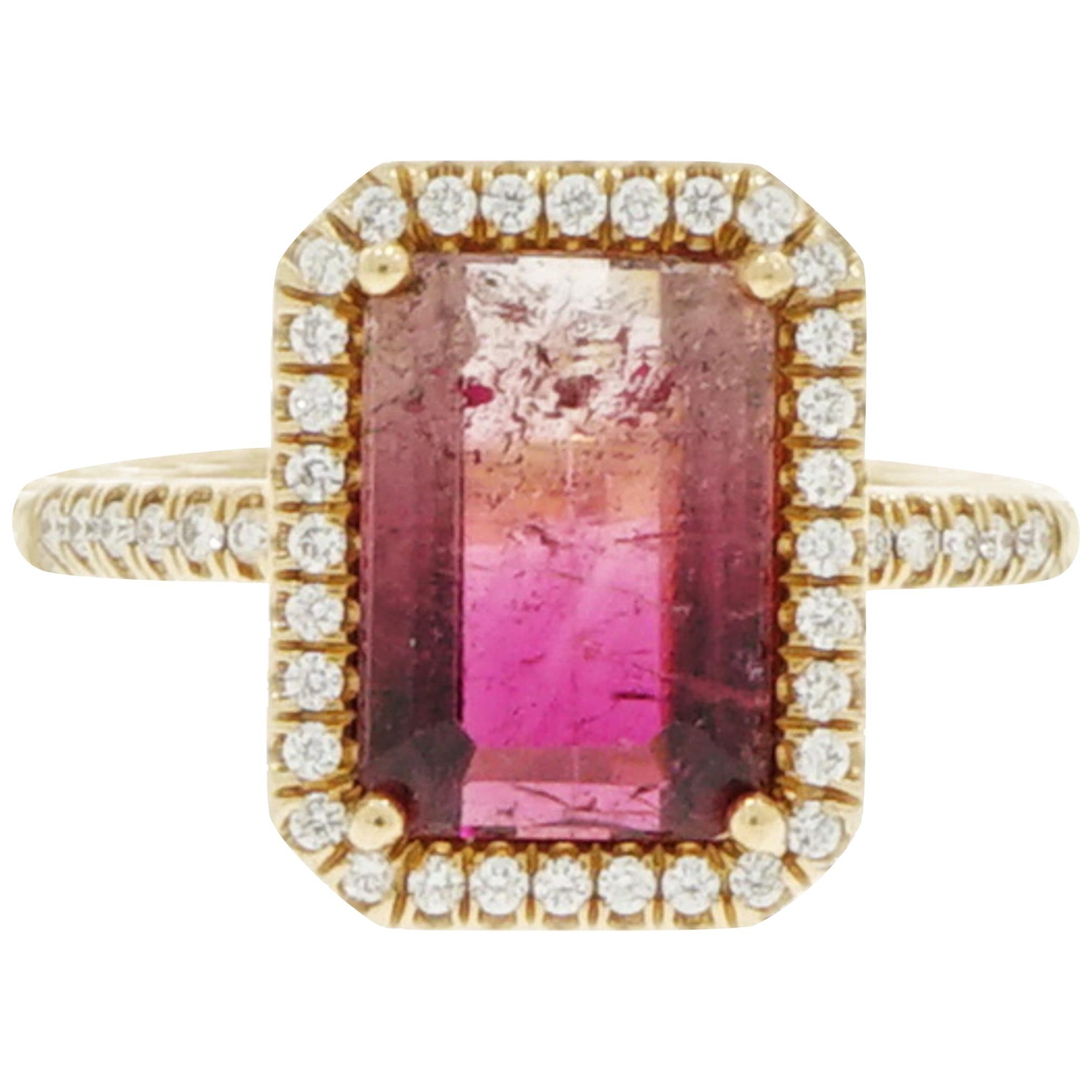 Watermelon Tourmaline and Diamond Rose Gold Ring