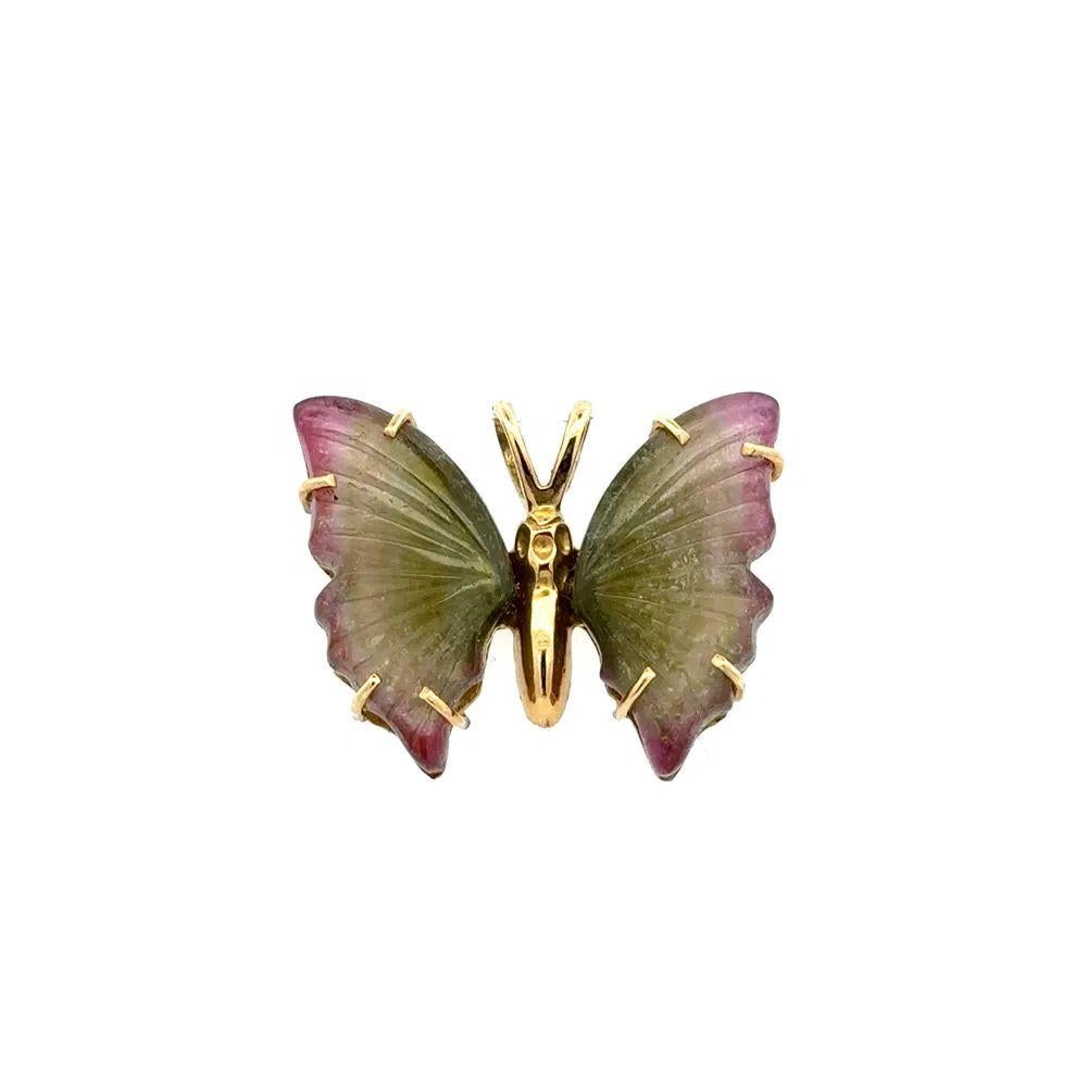 Taille transversale Pendentif vintage papillon en or et tourmaline melon d'eau en vente