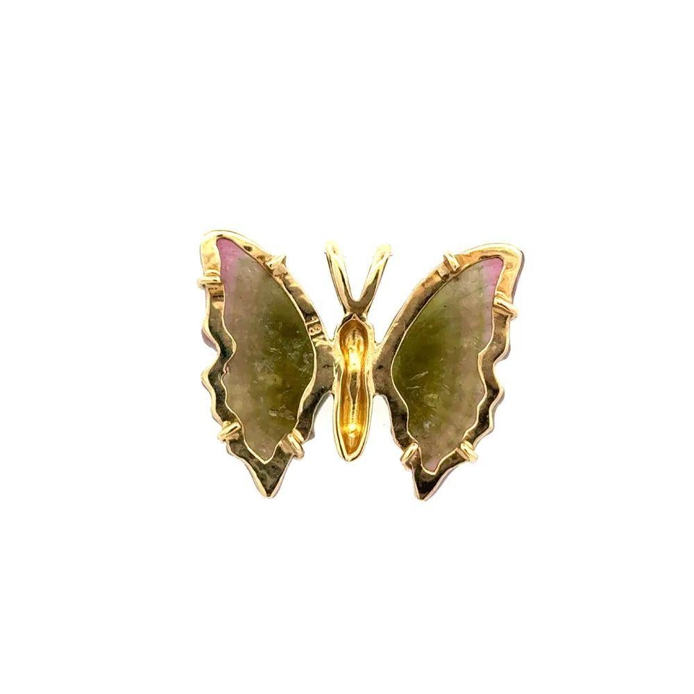 Pendentif vintage papillon en or et tourmaline melon d'eau Excellent état - En vente à Montreal, QC