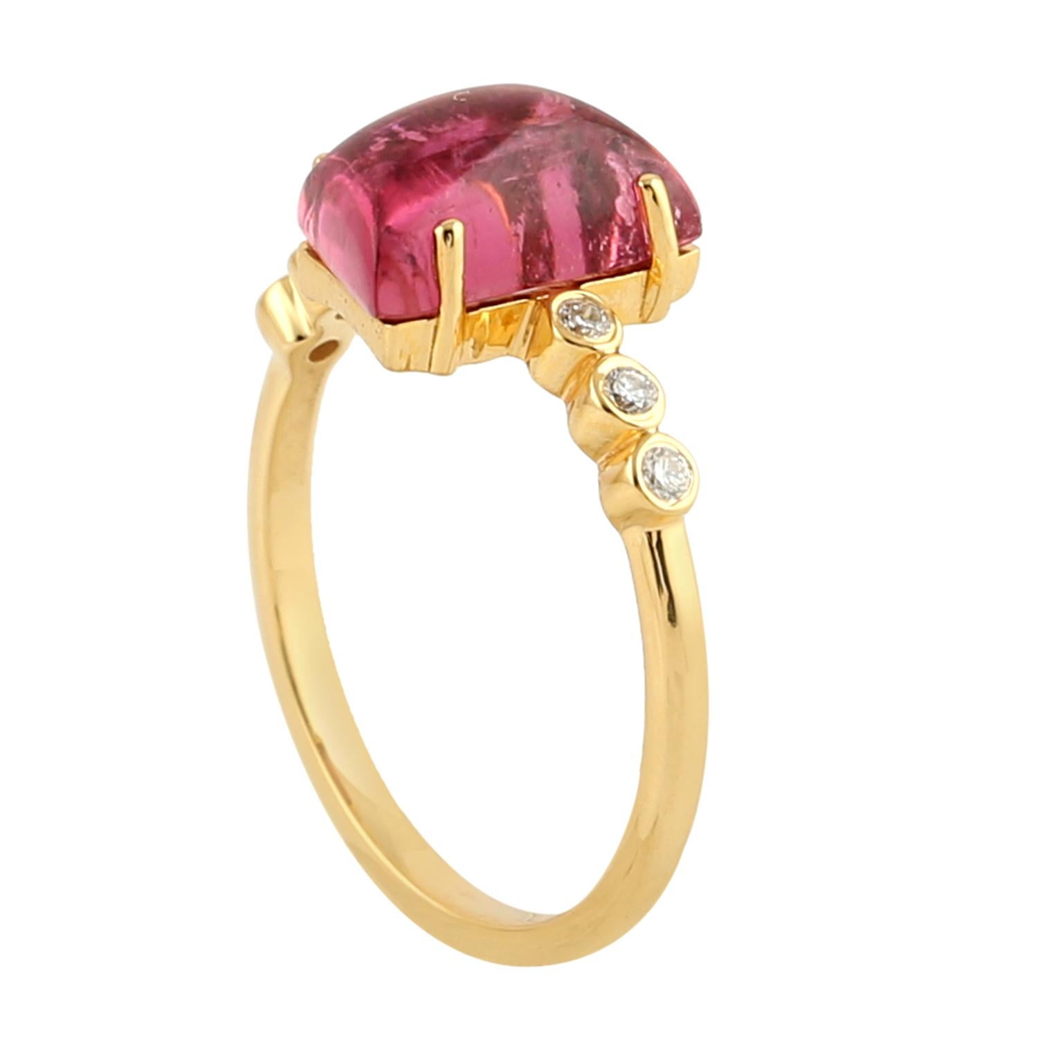 Mixed Cut Pink Tourmaline Cocktail Ring With Diamonds In Bezel Settings In 18k Gold For Sale