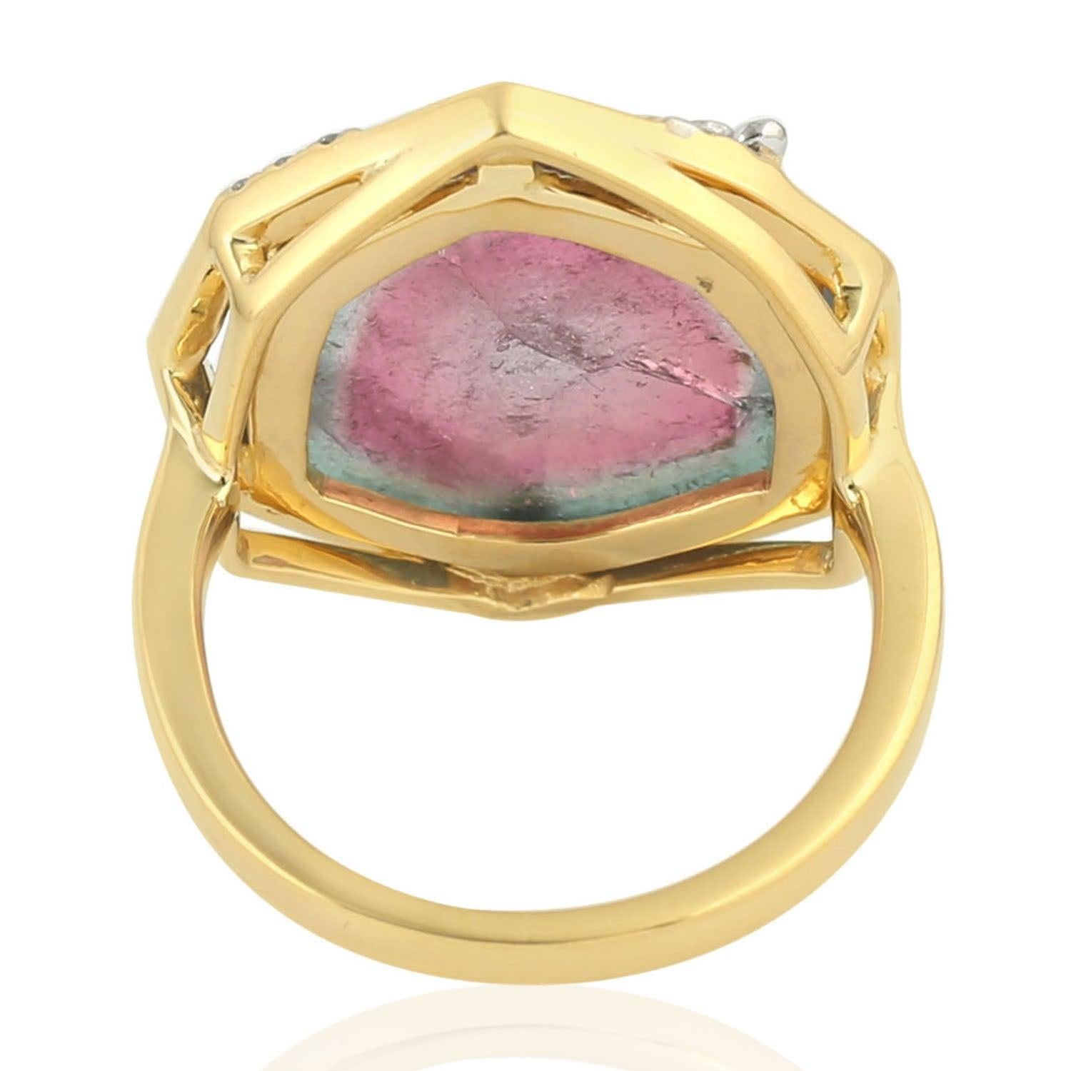 En vente :  Bague en or 18 carats avec tourmaline melon d'eau et diamants 3