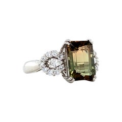 Watermelon Tourmaline & Diamond Cocktail Ring, Platinum, Size 7.5