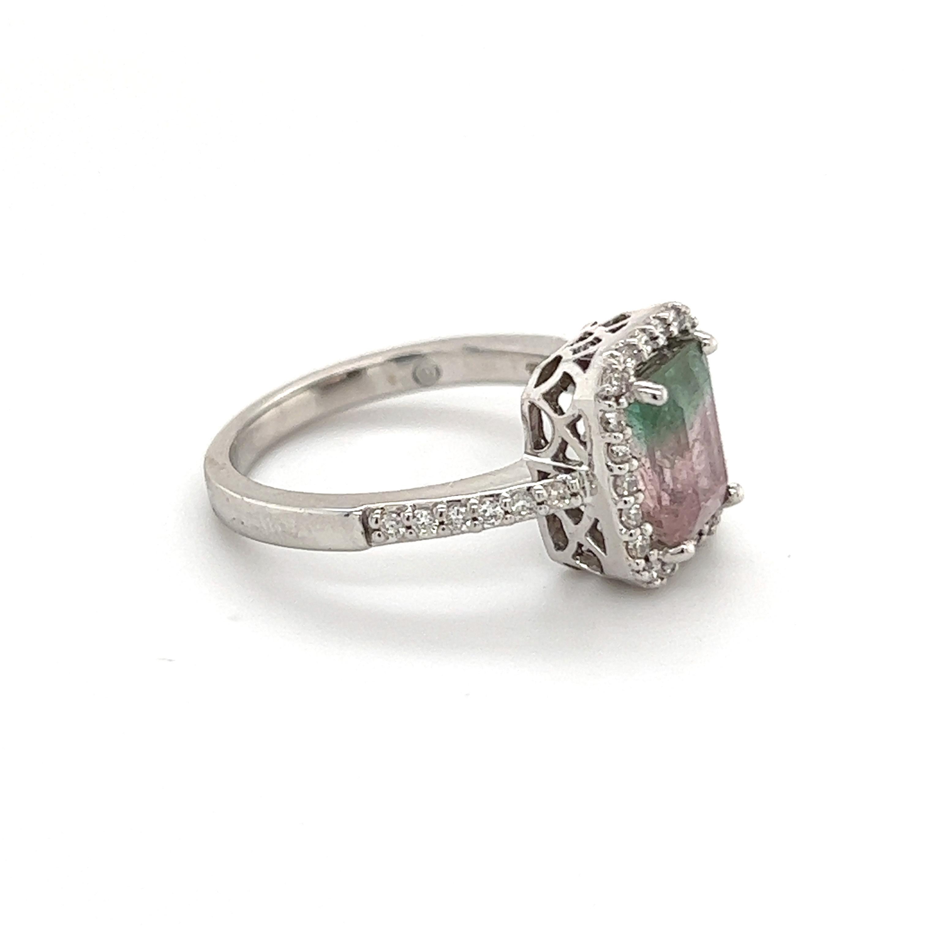 Watermelon Tourmaline Diamond Ring 14k Gold 1.82 TCW Certified For Sale 3