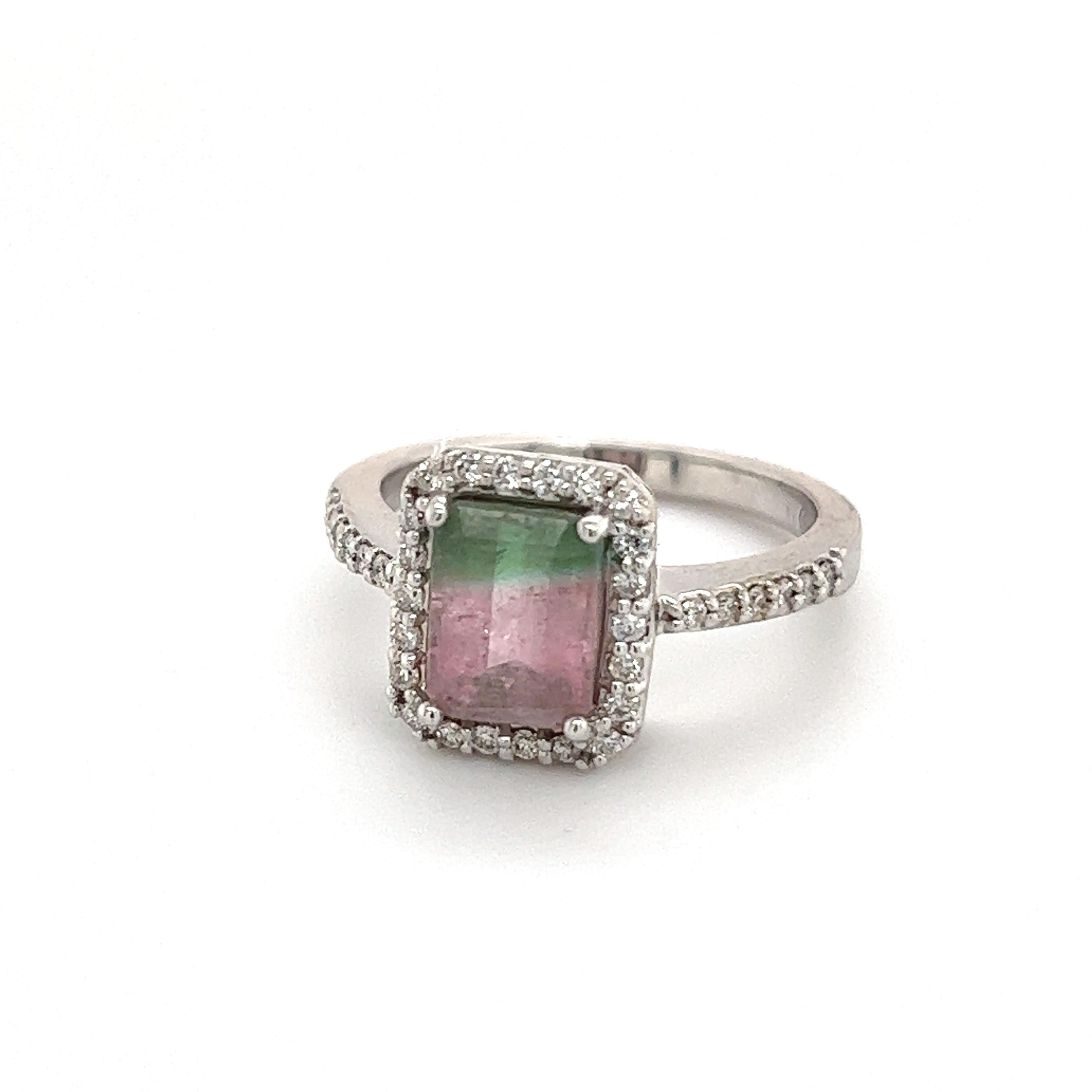 Watermelon Tourmaline Diamond Ring 14k Gold 1.82 TCW Certified For Sale 1