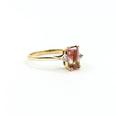 Wassermelone Turmalin & Diamant Ring in 14k Gelbgold