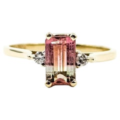 Wassermelone Turmalin & Diamant Ring in 14k Gelbgold