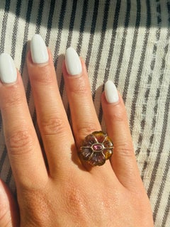 Watermelon Tourmaline Flower Ring with Pink Tourmaline and 14k Gold