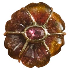 Watermelon Tourmaline Flower Ring with Pink Tourmaline and 14k Gold