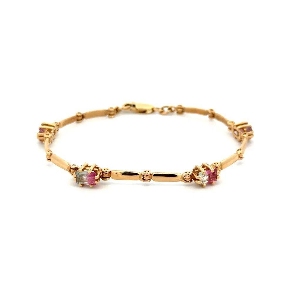 Moderniste Bracelet vintage à maillons en or et tourmaline melon d'eau en vente