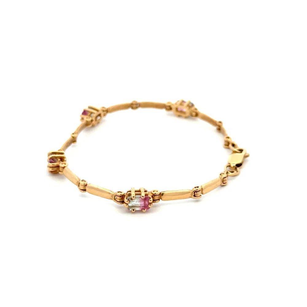 Bracelet vintage à maillons en or et tourmaline melon d'eau Excellent état - En vente à Montreal, QC