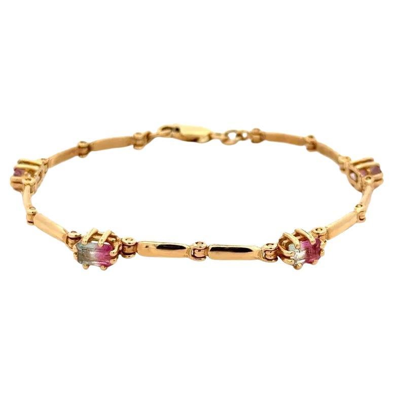 Bracelet vintage à maillons en or et tourmaline melon d'eau en vente