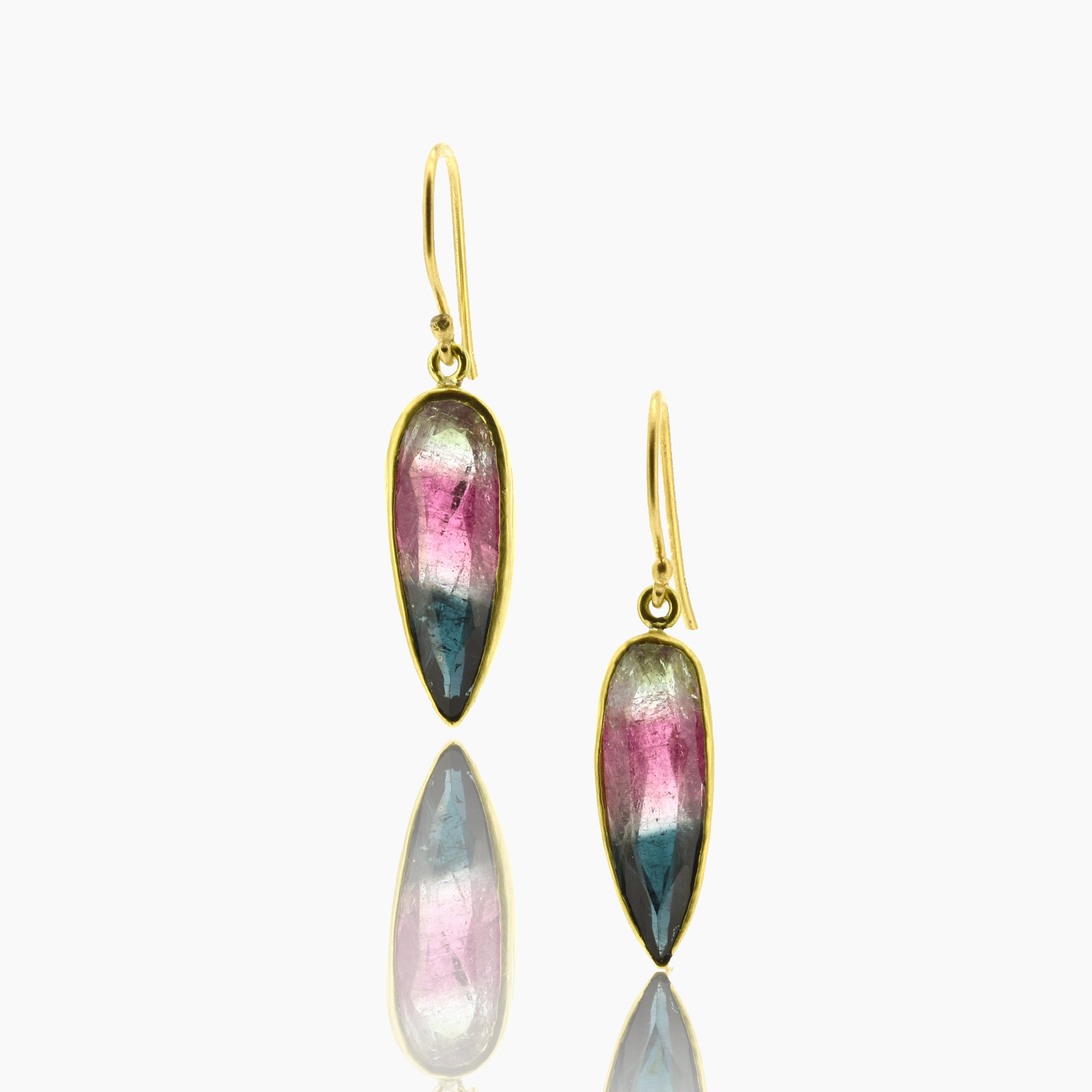 Watermelon Tourmaline Pear 18K Drop Earrings For Sale