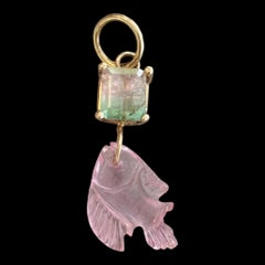Watermelon Tourmaline Pendant with Pink Tourmaline Fish and 14k Gold