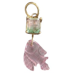 Watermelon Tourmaline Pendant with Pink Tourmaline Fish and 14k Gold