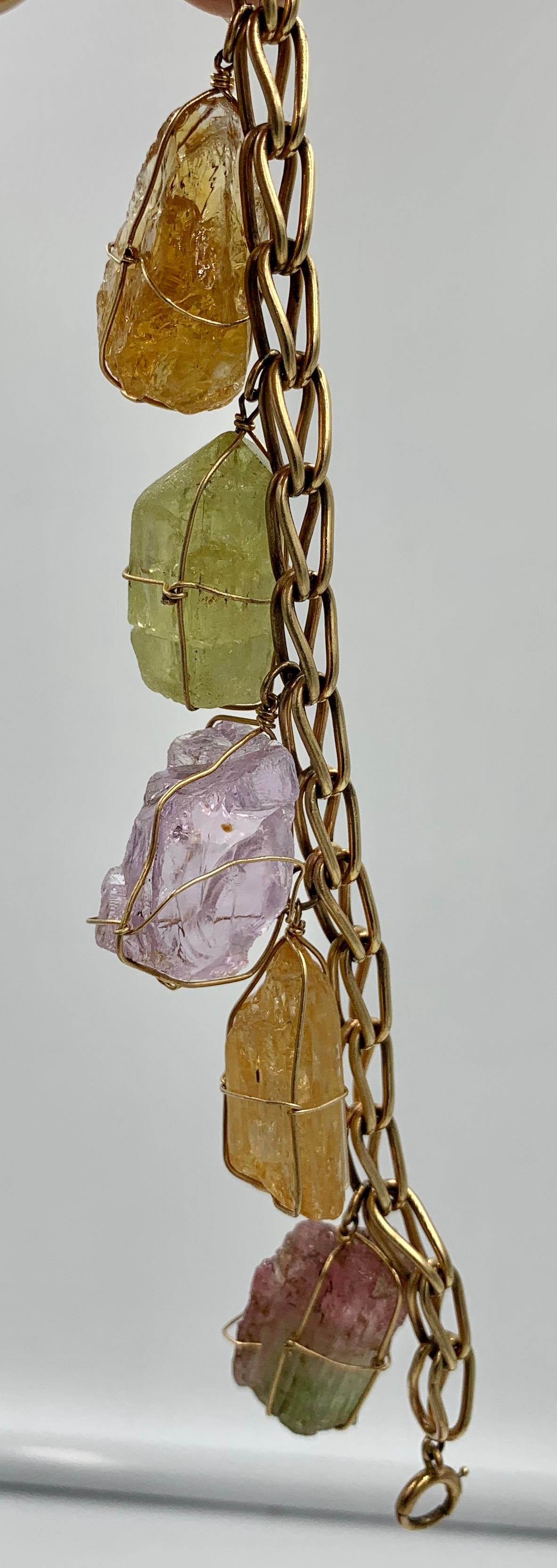 Wassermelonen Turmalin Peridot Citrin Amethyst Armband 14 Karat Gold Multi Edelstein (Rohschliff)