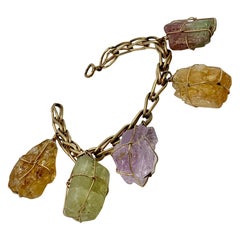 Watermelon Tourmaline Peridot Citrine Amethyst Bracelet 14 Karat Gold Multi Gem