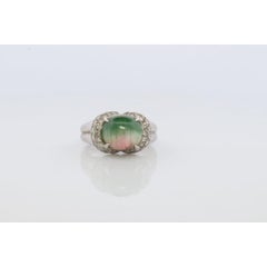 Watermelon Tourmaline ring. Platinum 900 Cat's Eye Tourmaline Cabochon Diamond
