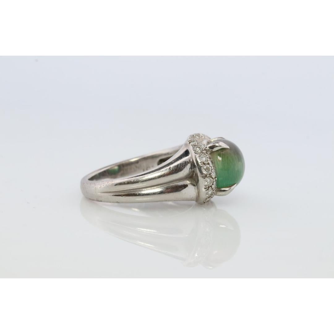 Women's Watermelon Tourmaline ring. Platinum 900 Cat's Eye Tourmaline Cabochon Diamond For Sale