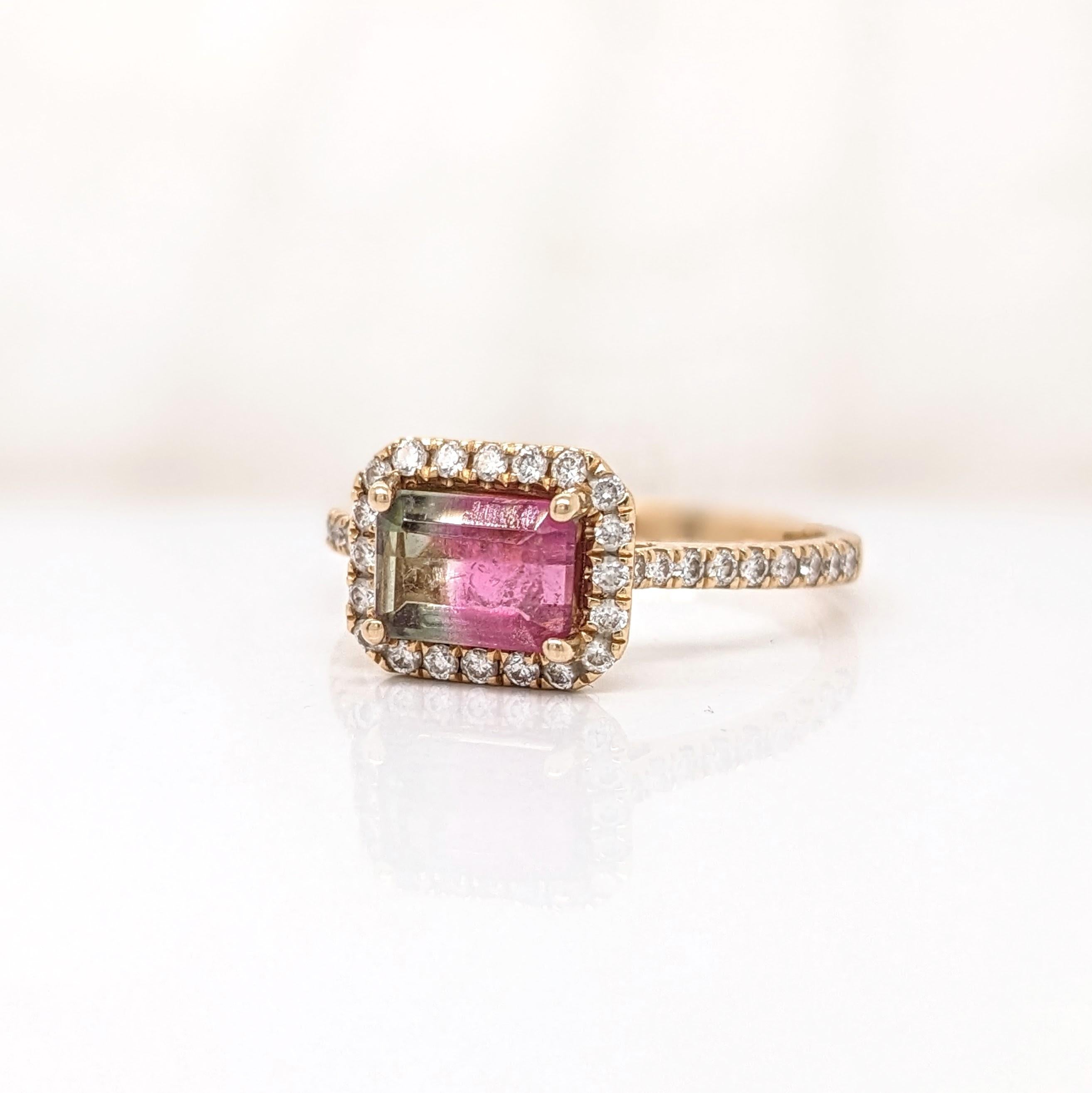 Watermelon Tourmaline Ring w Earth Mined Diamonds in Solid 14K Gold EM 5x7mm In New Condition For Sale In Columbus, OH