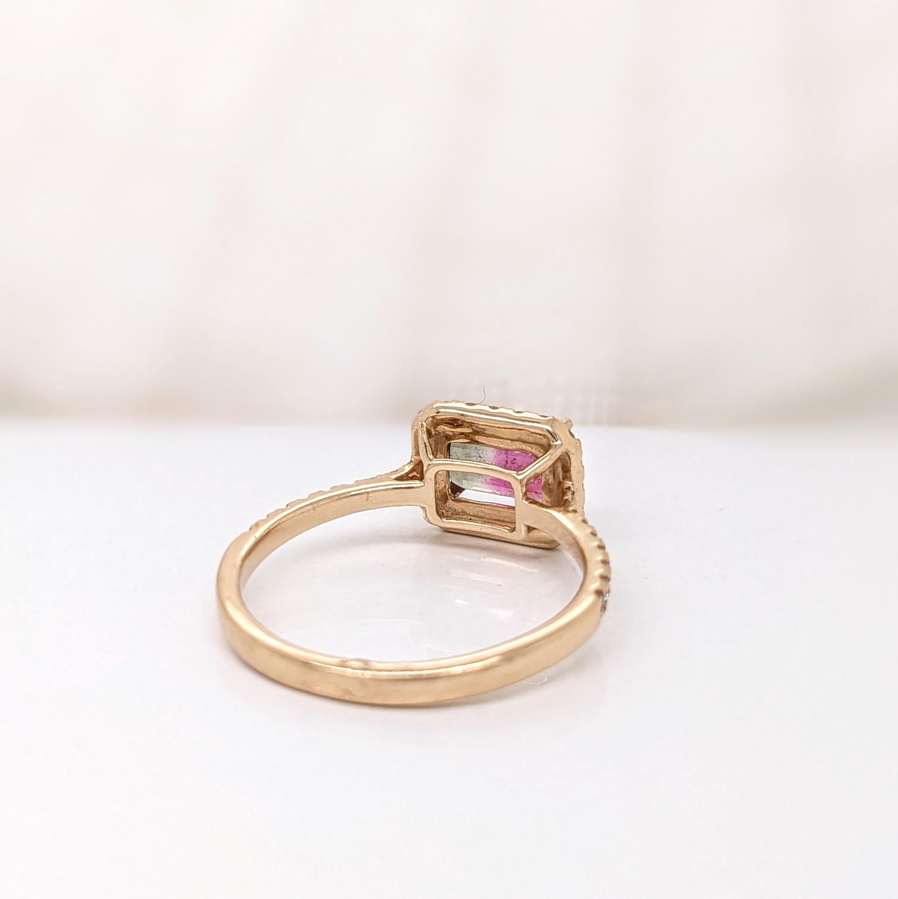 Women's Watermelon Tourmaline Ring w Earth Mined Diamonds in Solid 14K Gold EM 5x7mm For Sale