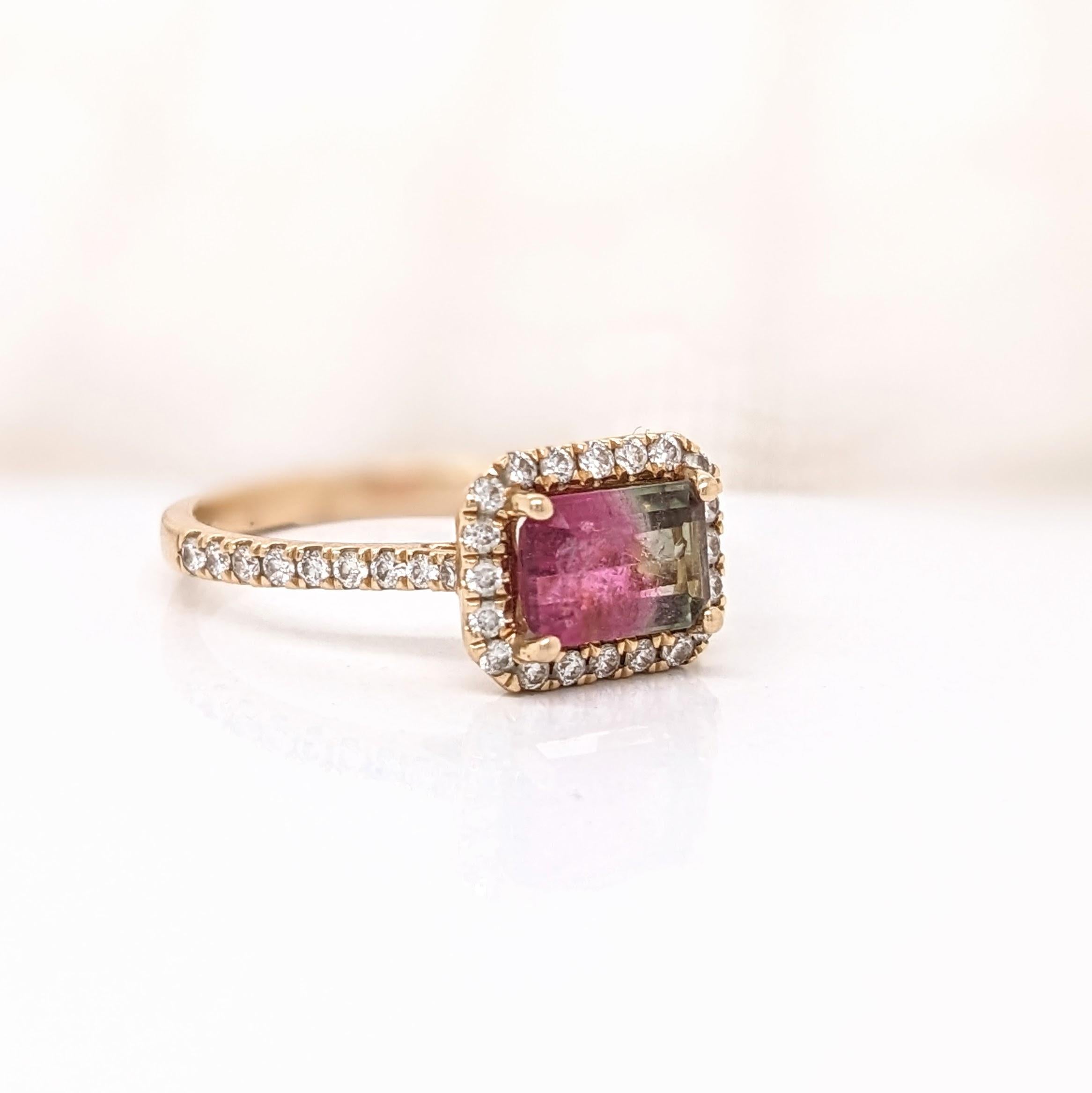 Watermelon Tourmaline Ring w Earth Mined Diamonds in Solid 14K Gold EM 5x7mm For Sale 2