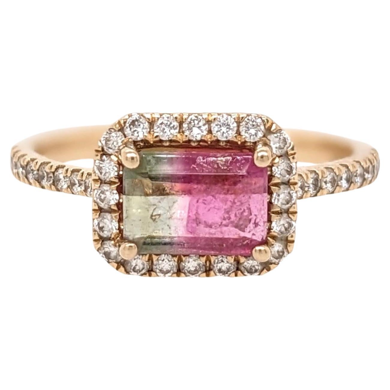 Watermelon Tourmaline Ring w Earth Mined Diamonds in Solid 14K Gold EM 5x7mm For Sale