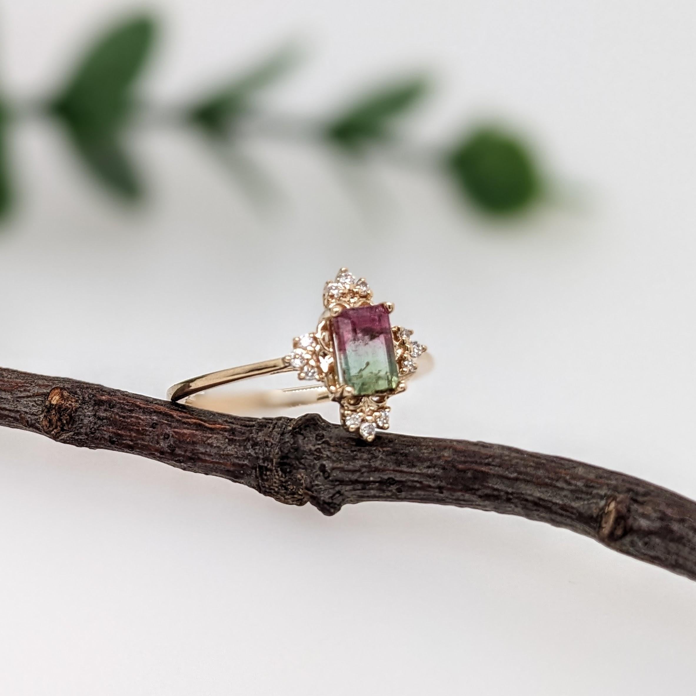 Watermelon Tourmaline Ring w Natural Diamonds in Solid 14K Yellow Gold EM 6x4mm 4