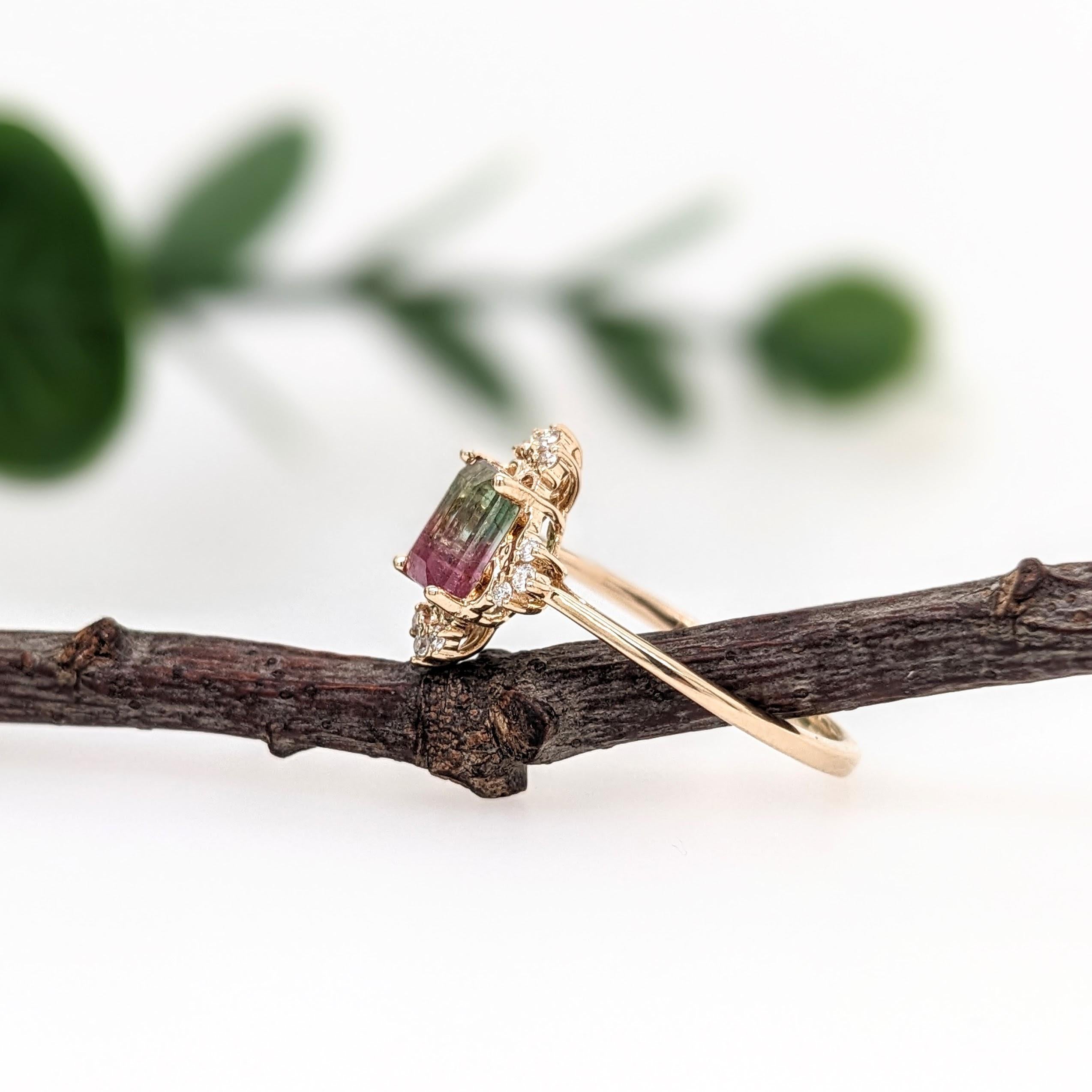 Watermelon Tourmaline Ring w Natural Diamonds in Solid 14K Yellow Gold EM 6x4mm 2
