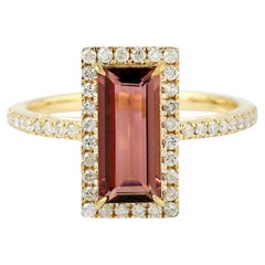 Anillo De Turmalina Sandía Con Diamantes En Oro Amarillo De 18k