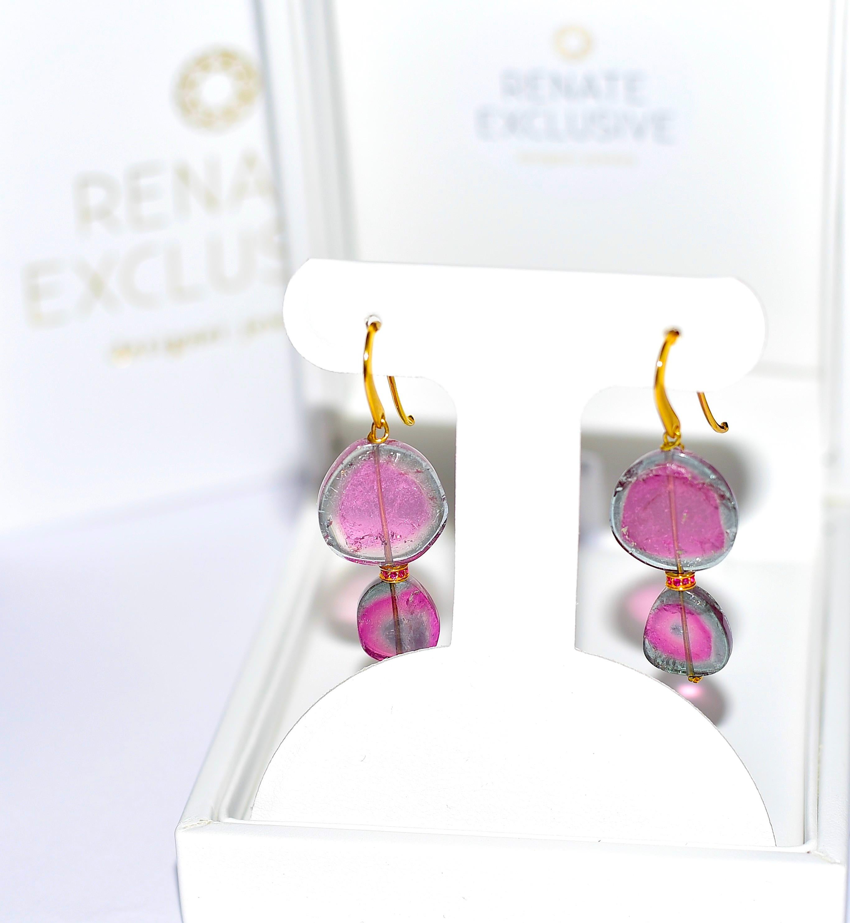 Watermelon Tourmaline, Ruby Eternity Bead Earrings in 18K Solid Yellow Gold 1