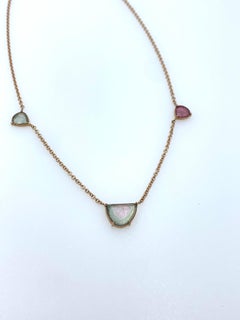 Watermelon Tourmaline Slice Chain Choker Necklace