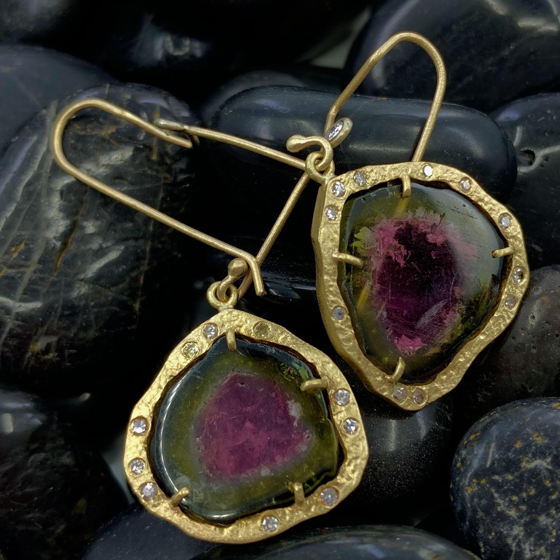 watermelon tourmaline slice earrings