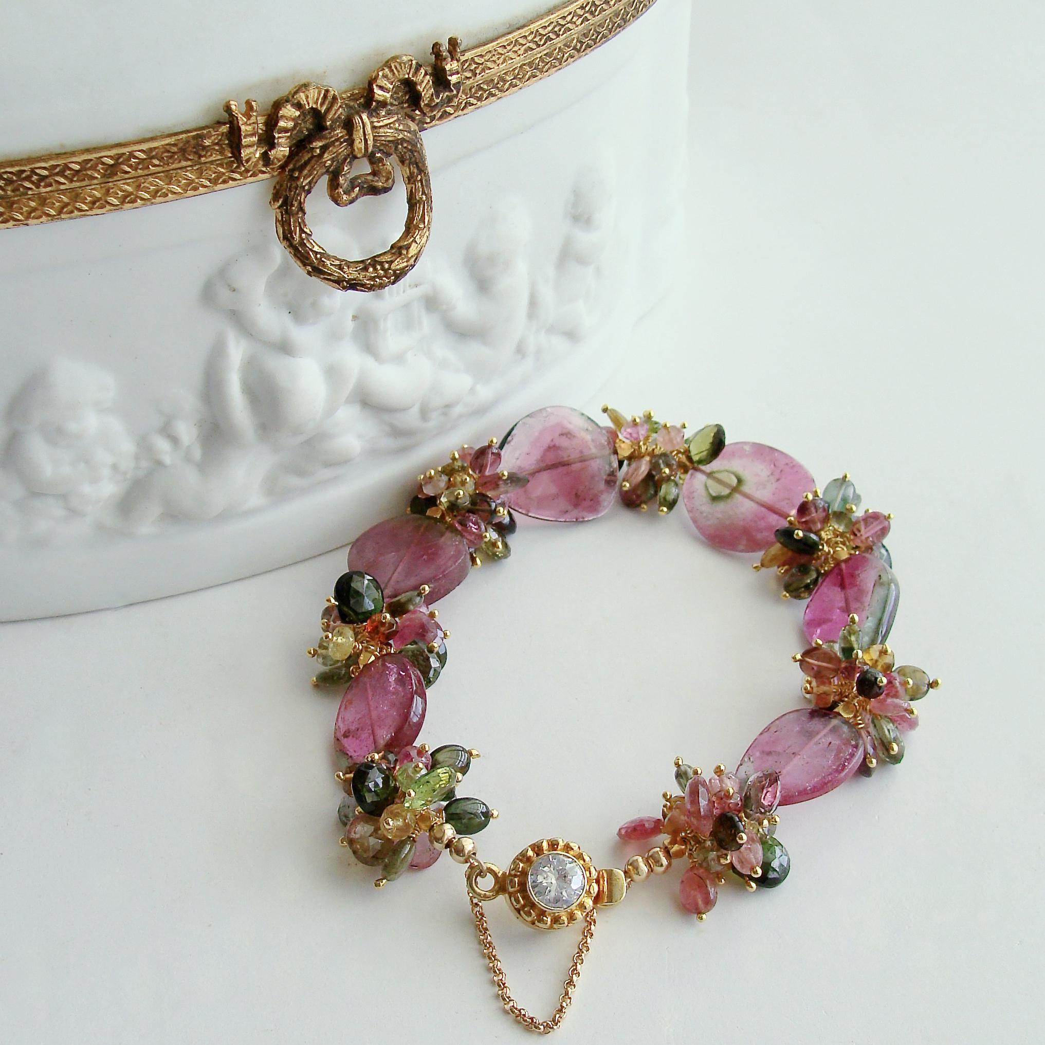 Artisan Watermelon Tourmaline Slices & Cluster Bracelet, Clarissa VII Bracelet